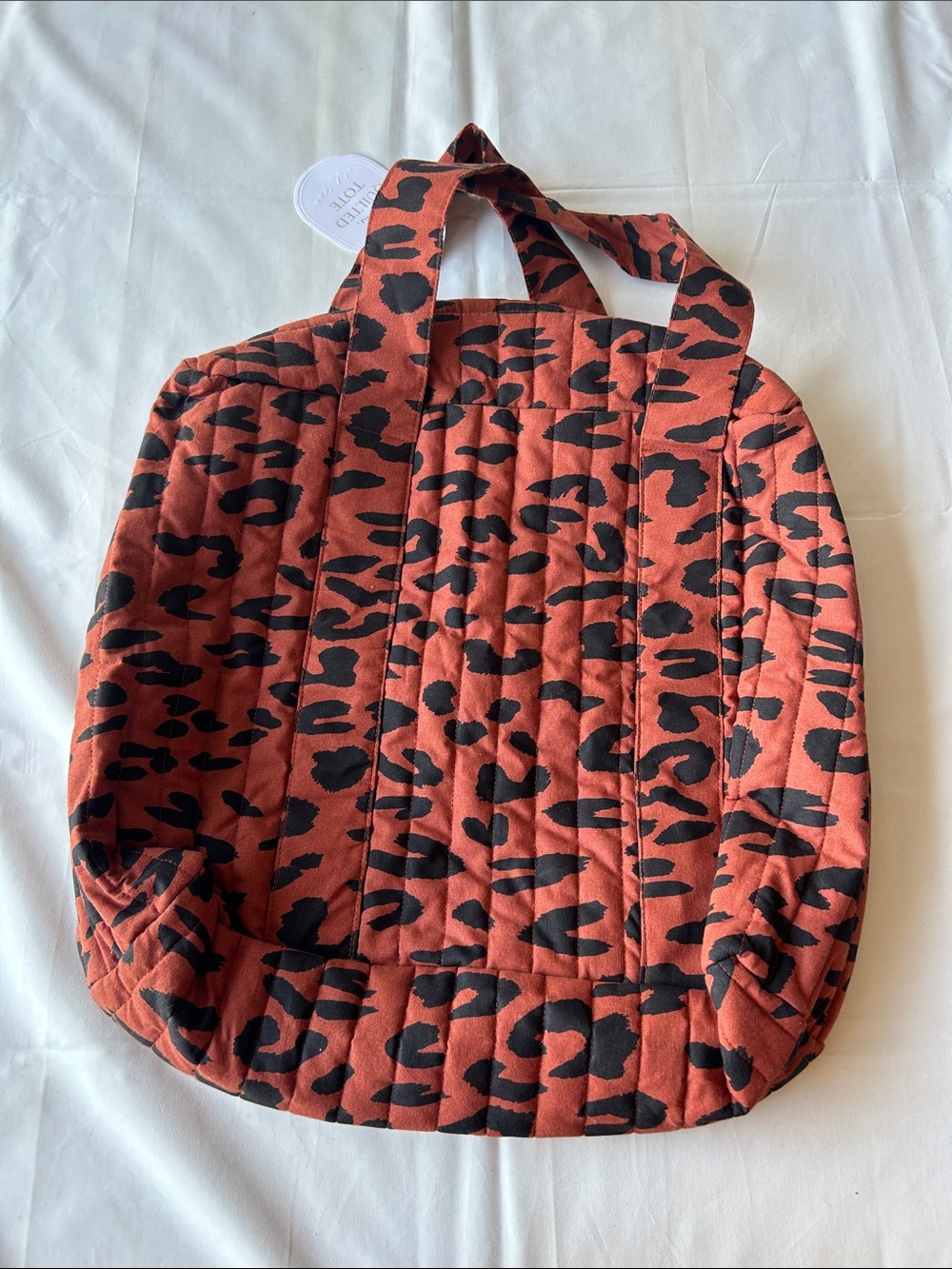 Rust Leopard Print Quilted Tote Bag